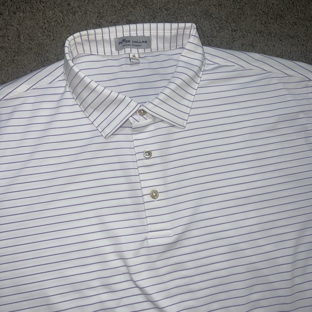 Peter Millar Summer Comfort  Striped Short Sleeve Spread Collar Polo XL